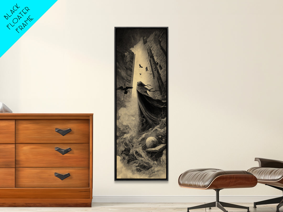 The Infinite Hallway, Surreal Apocalyptic Art, Tall Narrow Wall Art, Dark Halloween Decor, Framed Canvas Print, Halloween Wall Art