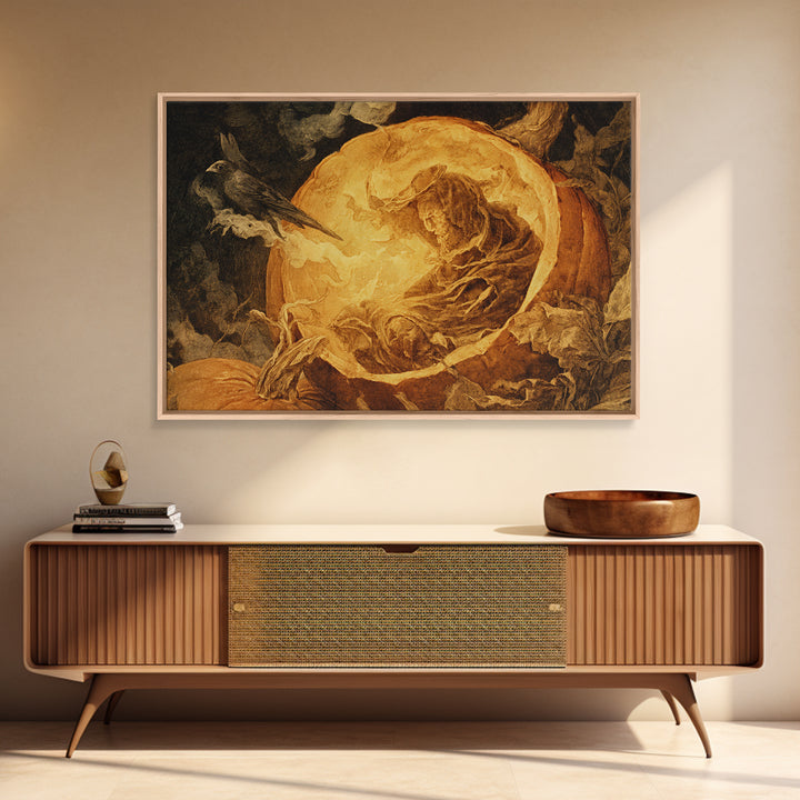 The Moon Inside A Pumpkin, Dark Renaissance Art, Landscape Wall Art, Dark Fantasy Wall Art, Framed Canvas Print