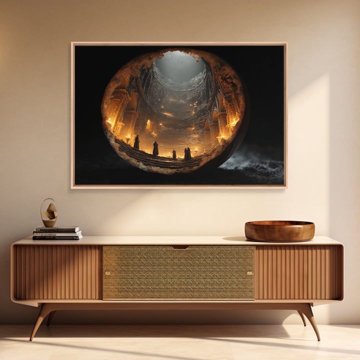 The Moon Inside A Pumpkin, Architectural Etching Art, Landscape Wall Art, Macabre Wall Art, Framed Canvas Print