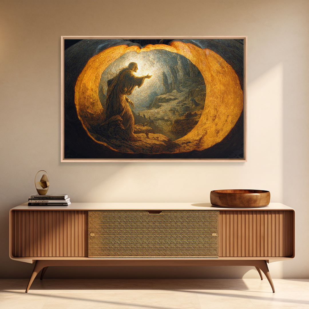 The Moon Inside A Pumpkin, Symbolist Gothic Landscape, Landscape Wall Art, Macabre Wall Art, Framed Canvas Print, Halloween Wall Art