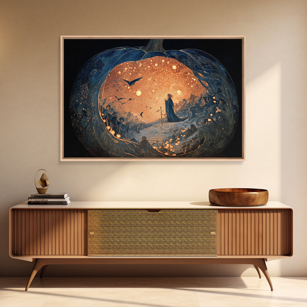 The Moon Inside A Pumpkin, Symbolist Death Art, Landscape Wall Art, Dark Fantasy Wall Art, Canvas Print, Halloween Wall Art