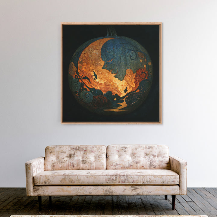 The Moon Inside A Pumpkin, Dark Symbolist Art, Square Wall Art, Macabre Wall Art, Canvas Print, Halloween Wall Art