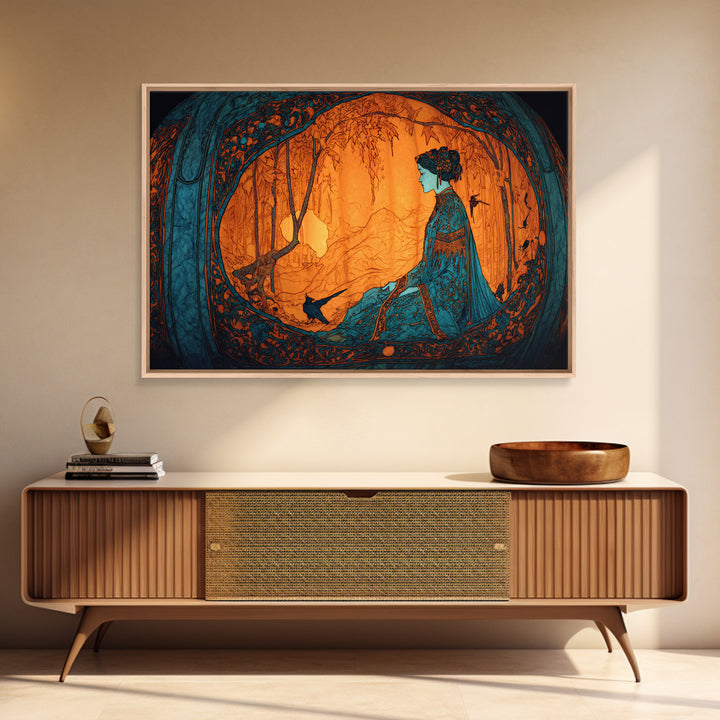 The Moon Inside A Pumpkin, Stained Glass Gothic Art, Landscape Wall Art, Gothic Horror Wall Art, Framed Canvas Print, Halloween Wall Art