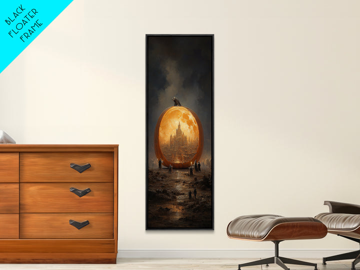 The Moon Inside A Pumpkin, Surreal Apocalyptic Art, Tall Narrow Wall Art, Dark Fantasy Wall Art, Framed Canvas Print