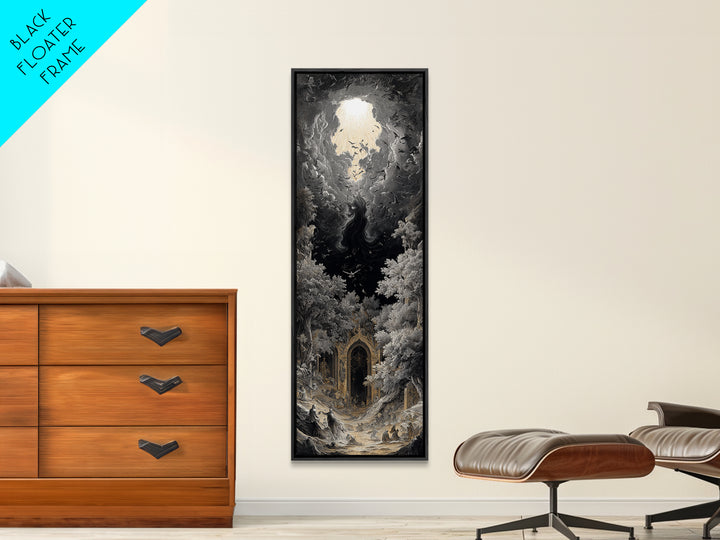 The Autumn-Leaf Ghost, Gothic Engraving Art, Tall Narrow Wall Art, Macabre Wall Art, Canvas Print, Halloween Wall Art