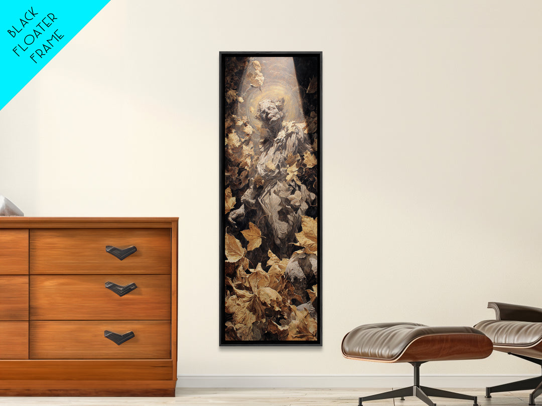 The Autumn-Leaf Ghost, Dark Renaissance Art, Tall Narrow Wall Art, Dark Fantasy Wall Art, Framed Canvas Print, Halloween Wall Art
