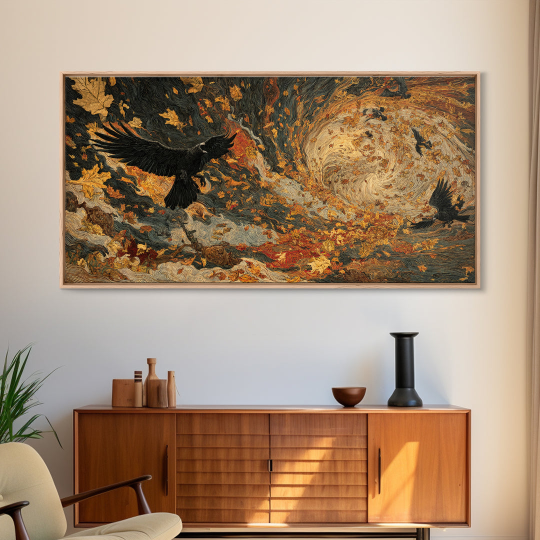 The Autumn-Leaf Ghost, Visionary Gothic Art, Wide Panoramic Art, Dark Fantasy Wall Art, Canvas Print, Halloween Wall Art