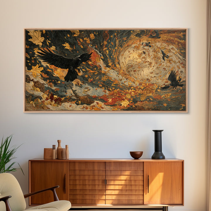 The Autumn-Leaf Ghost, Visionary Gothic Art, Wide Panoramic Art, Dark Fantasy Wall Art, Canvas Print, Halloween Wall Art