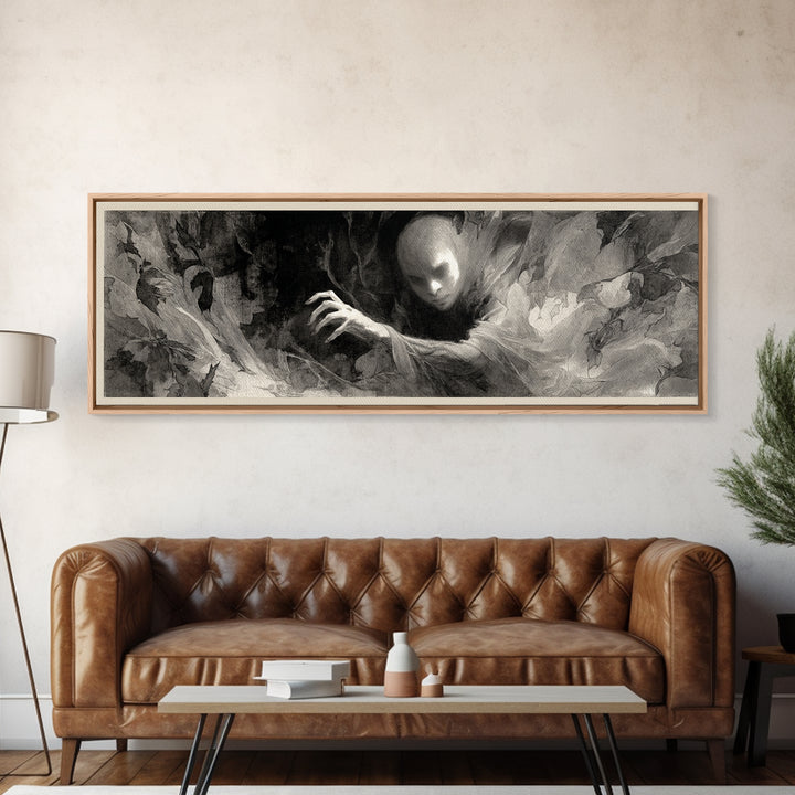 The Autumn-Leaf Ghost, Symbolist Dream Art, Extra Wide Wall Art, Macabre Wall Art, Canvas Print, Halloween Wall Art, Horror Wall Art