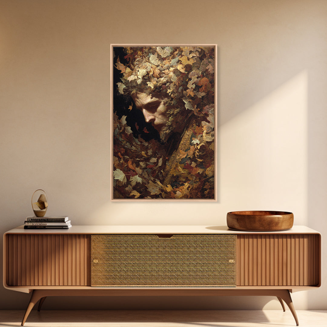 The Autumn-Leaf Ghost, Ornate Symbolist Art, Vertical Wall Art, Dark Halloween Decor, Framed Canvas Print, Halloween Wall Art