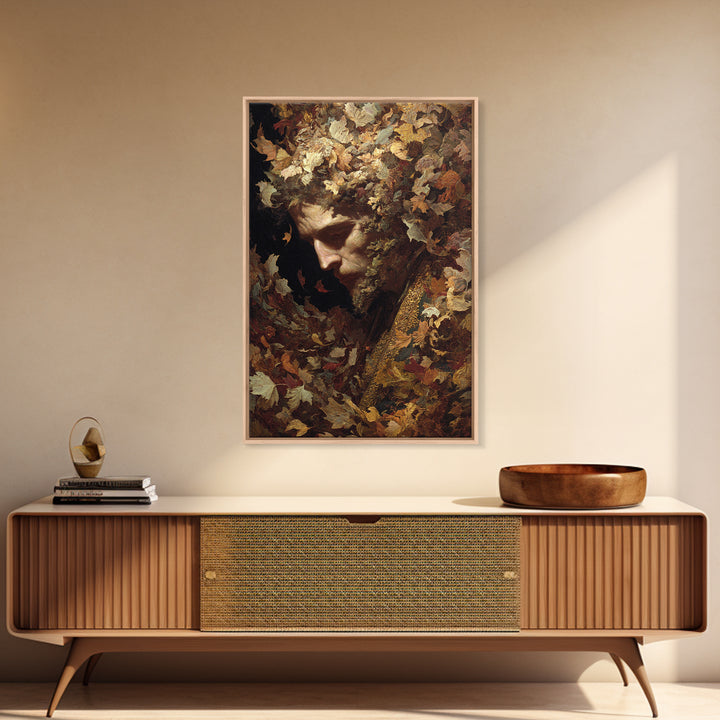 The Autumn-Leaf Ghost, Ornate Symbolist Art, Vertical Wall Art, Dark Halloween Decor, Framed Canvas Print, Halloween Wall Art