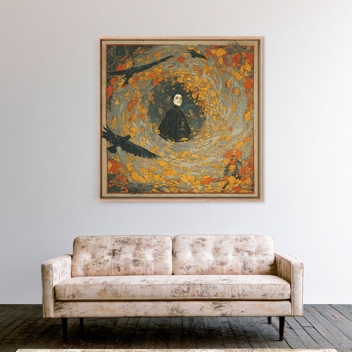 The Autumn-Leaf Ghost, Decadent Gothic Art, Square Wall Art, Macabre Wall Art, Canvas Print, Halloween Wall Art, Spooky Wall Decor