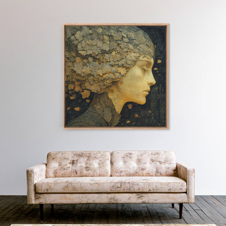The Autumn-Leaf Ghost, Symbolist Death Art, Square Wall Art, Macabre Wall Art, Framed Canvas Print, Halloween Wall Art