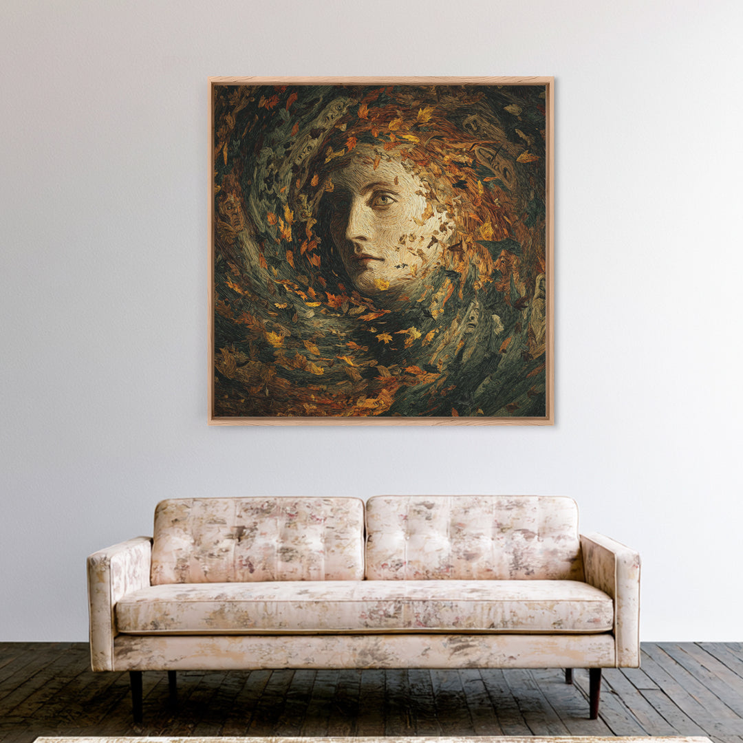 The Autumn-Leaf Ghost, Expressionist Gothic Art, Square Wall Art, Dark Fantasy Wall Art, Framed Canvas Print, Halloween Wall Art