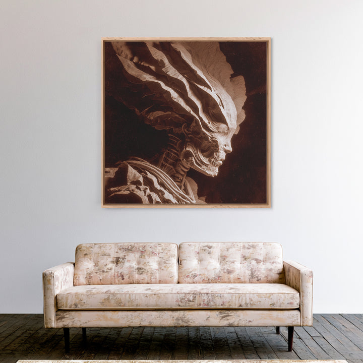 The Autumn-Leaf Ghost, Biomechanical Horror Art, Square Wall Art, Dark Halloween Decor, Framed Canvas Print, Halloween Wall Art