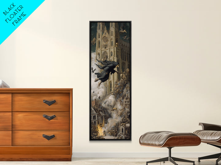 The Cathedral Of Bones, Medieval Grotesque Art, Tall Narrow Wall Art, Dark Halloween Decor, Framed Canvas Print, Halloween Wall Art