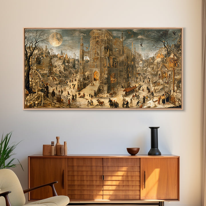 The Cathedral Of Bones, Northern Renaissance Horror, Wide Panoramic Art, Gothic Horror Wall Art, Framed Canvas Print