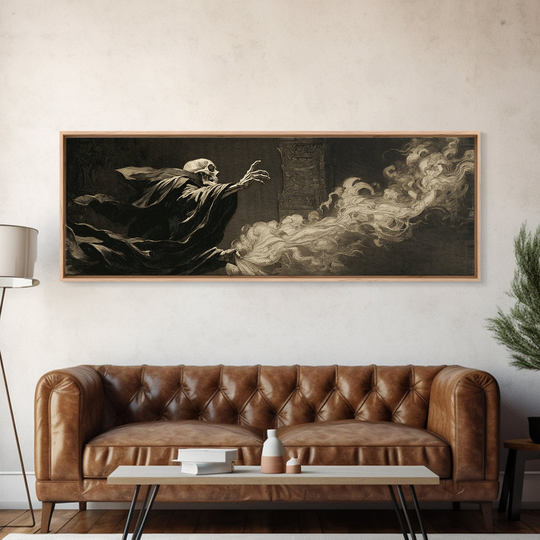 The Cathedral Of Bones, Dark Romantic Horror Art, Extra Wide Wall Art, Gothic Horror Wall Art, Framed Canvas Print, Halloween Wall Art