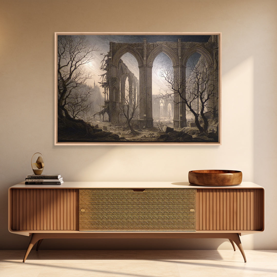The Cathedral Of Bones, Romantic Gothic Landscape, Landscape Wall Art, Dark Fantasy Wall Art, Framed Canvas Print