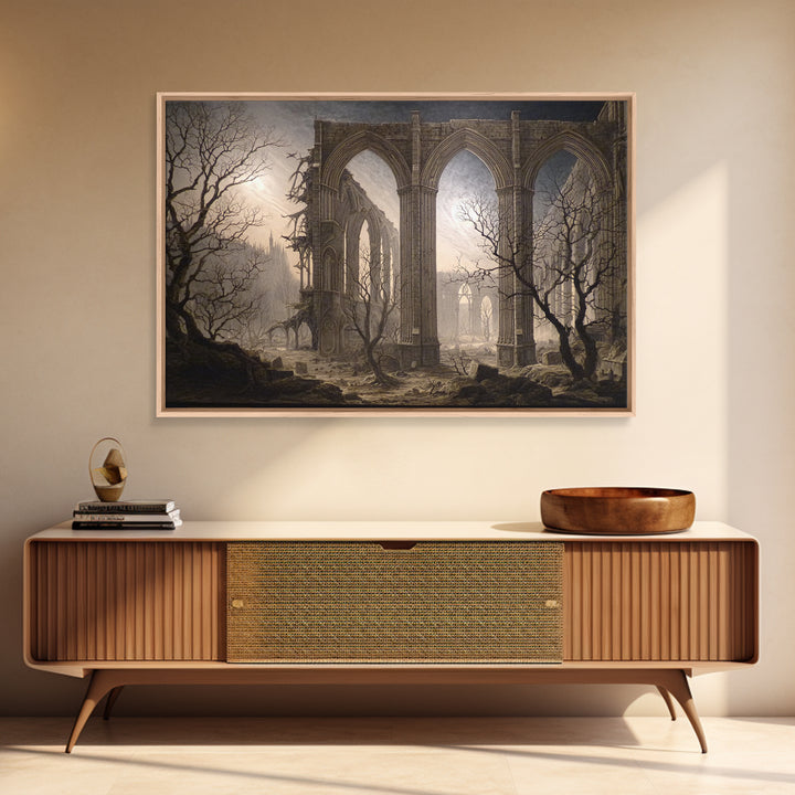 The Cathedral Of Bones, Romantic Gothic Landscape, Landscape Wall Art, Dark Fantasy Wall Art, Framed Canvas Print