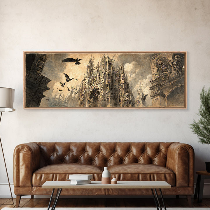 The Cathedral Of Bones, Expressionist Nightmare Art, Extra Wide Wall Art, Dark Fantasy Wall Art, Canvas Print, Halloween Wall Art