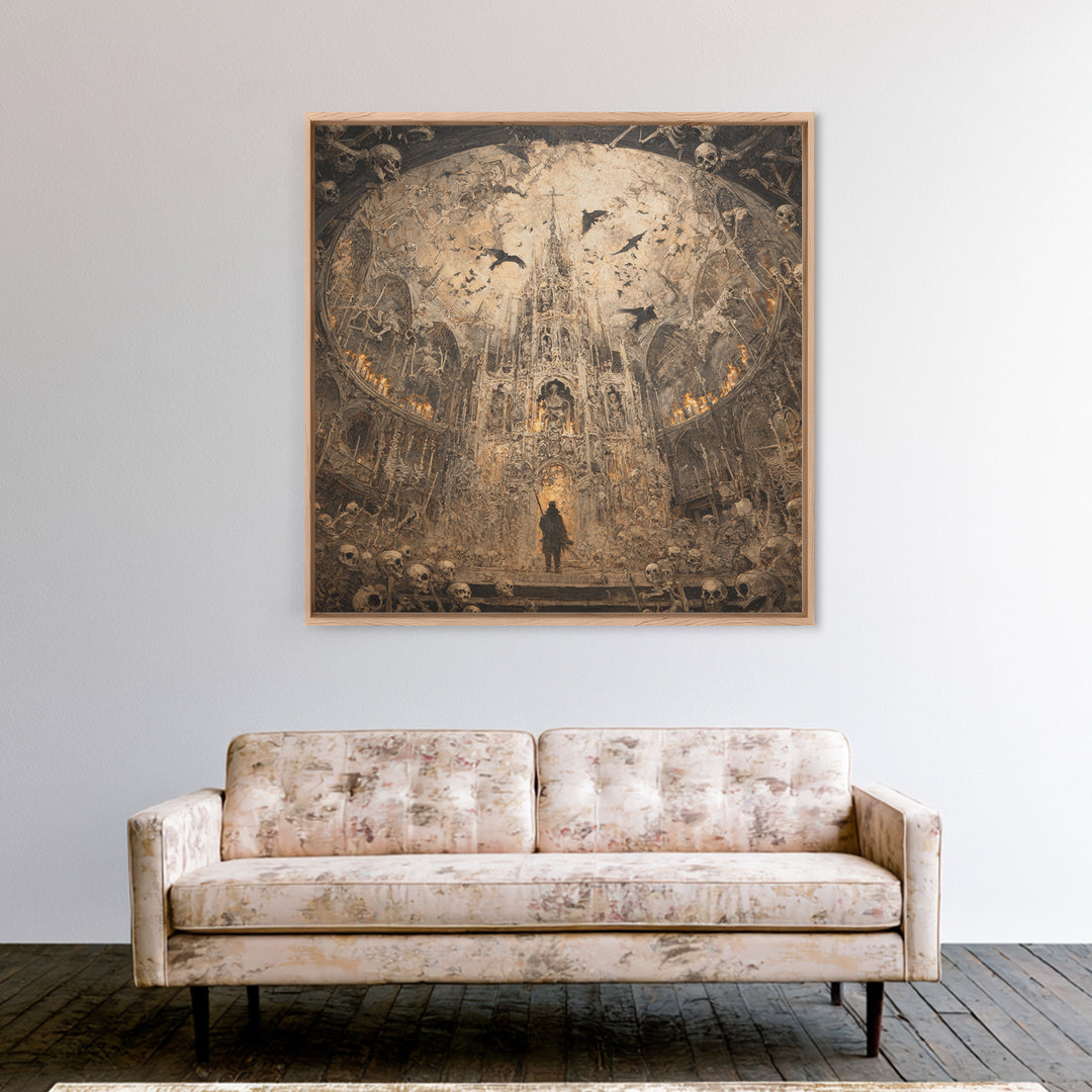 The Cathedral Of Bones, Grotesque Carnival Art, Square Wall Art, Dark Halloween Decor, Framed Canvas Print, Halloween Wall Art