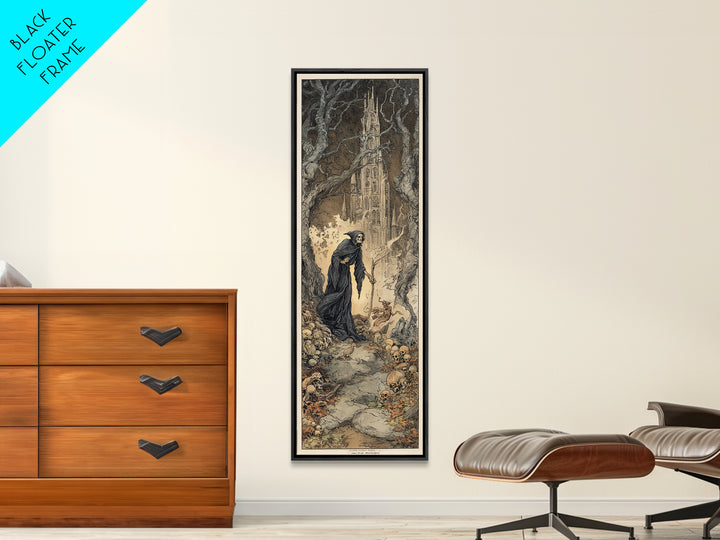 The Cathedral Of Bones, Gothic Storybook Art, Tall Narrow Wall Art, Macabre Wall Art, Canvas Print, Halloween Wall Art