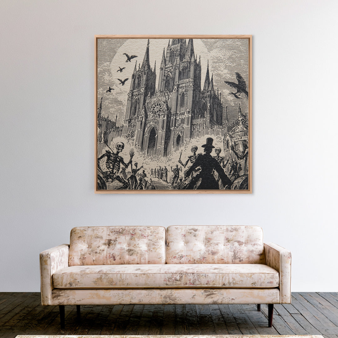 The Cathedral Of Bones, Macabre Folk Print Art, Square Wall Art, Macabre Wall Art, Canvas Print, Halloween Wall Art