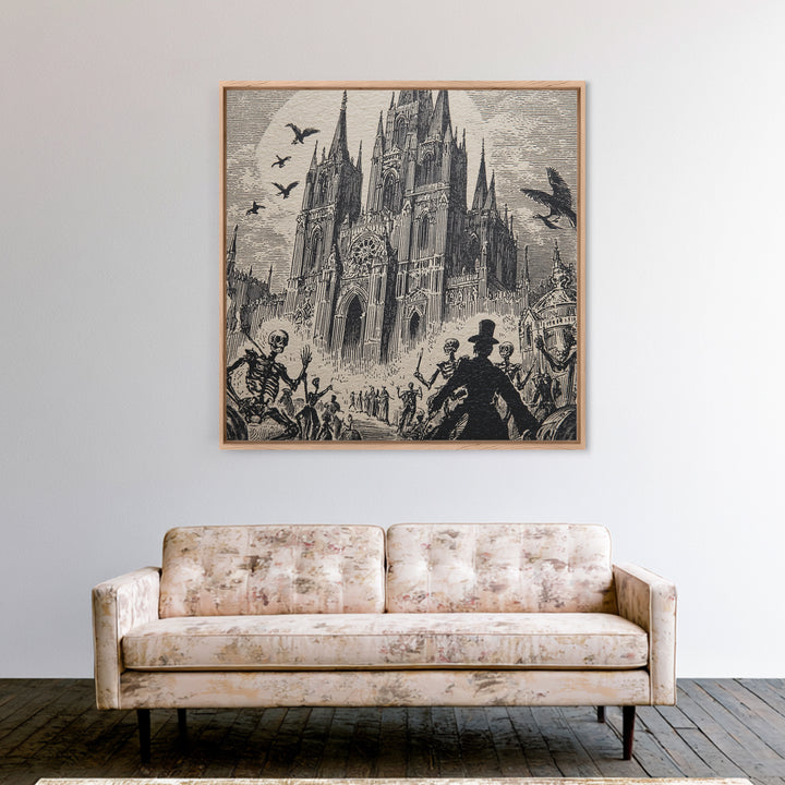The Cathedral Of Bones, Macabre Folk Print Art, Square Wall Art, Macabre Wall Art, Canvas Print, Halloween Wall Art