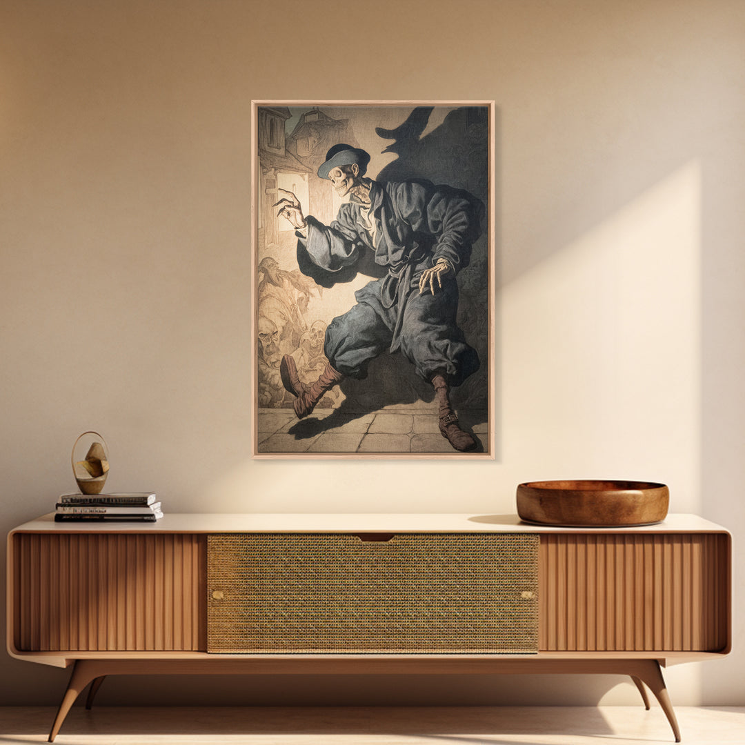 The Town Where Shadows Live, Danse Macabre Art, Vertical Wall Art, Dark Fantasy Wall Art, Framed Canvas Print