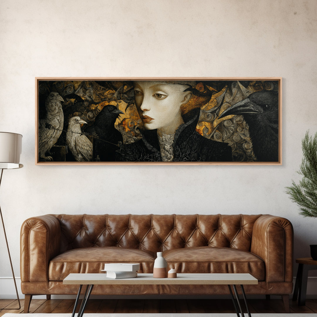 The Town Where Shadows Live, Visionary Gothic Art, Extra Wide Wall Art, Macabre Wall Art, Framed Canvas Print, Halloween Wall Art