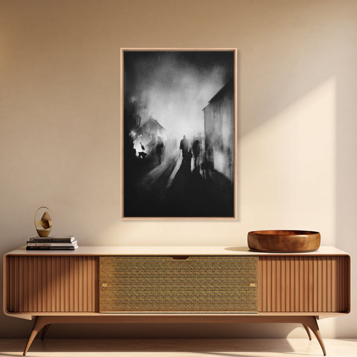 The Town Where Shadows Live, Symbolist Dream Art, Vertical Wall Art, Dark Halloween Decor, Canvas Print, Halloween Wall Art