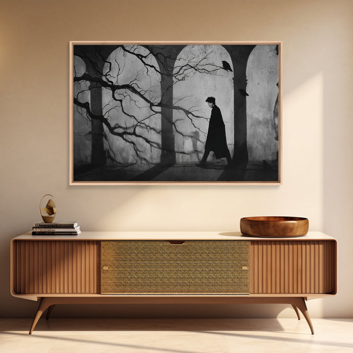 The Town Where Shadows Live, Expressionist Gothic Art, Landscape Wall Art, Dark Fantasy Wall Art, Framed Canvas Print, Halloween Wall Art
