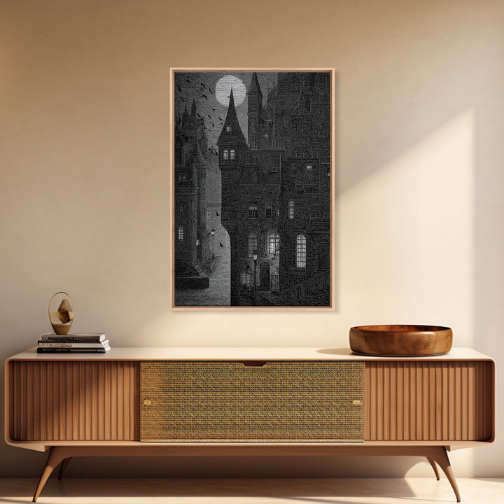 The Town Where Shadows Live, Victorian Macabre Art, Vertical Wall Art, Dark Fantasy Wall Art, Canvas Print, Halloween Wall Art