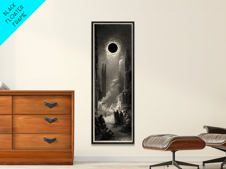 The Eclipse Summoning, Gothic Engraving Art, Tall Narrow Wall Art, Gothic Horror Wall Art, Framed Canvas Print, Halloween Wall Art