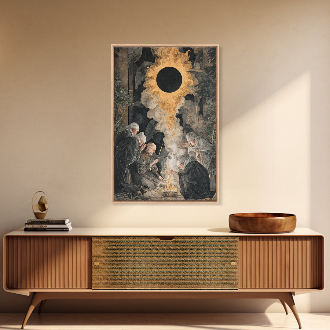 The Eclipse Summoning, Dark Renaissance Art, Vertical Wall Art, Gothic Horror Wall Art, Canvas Print, Halloween Wall Art