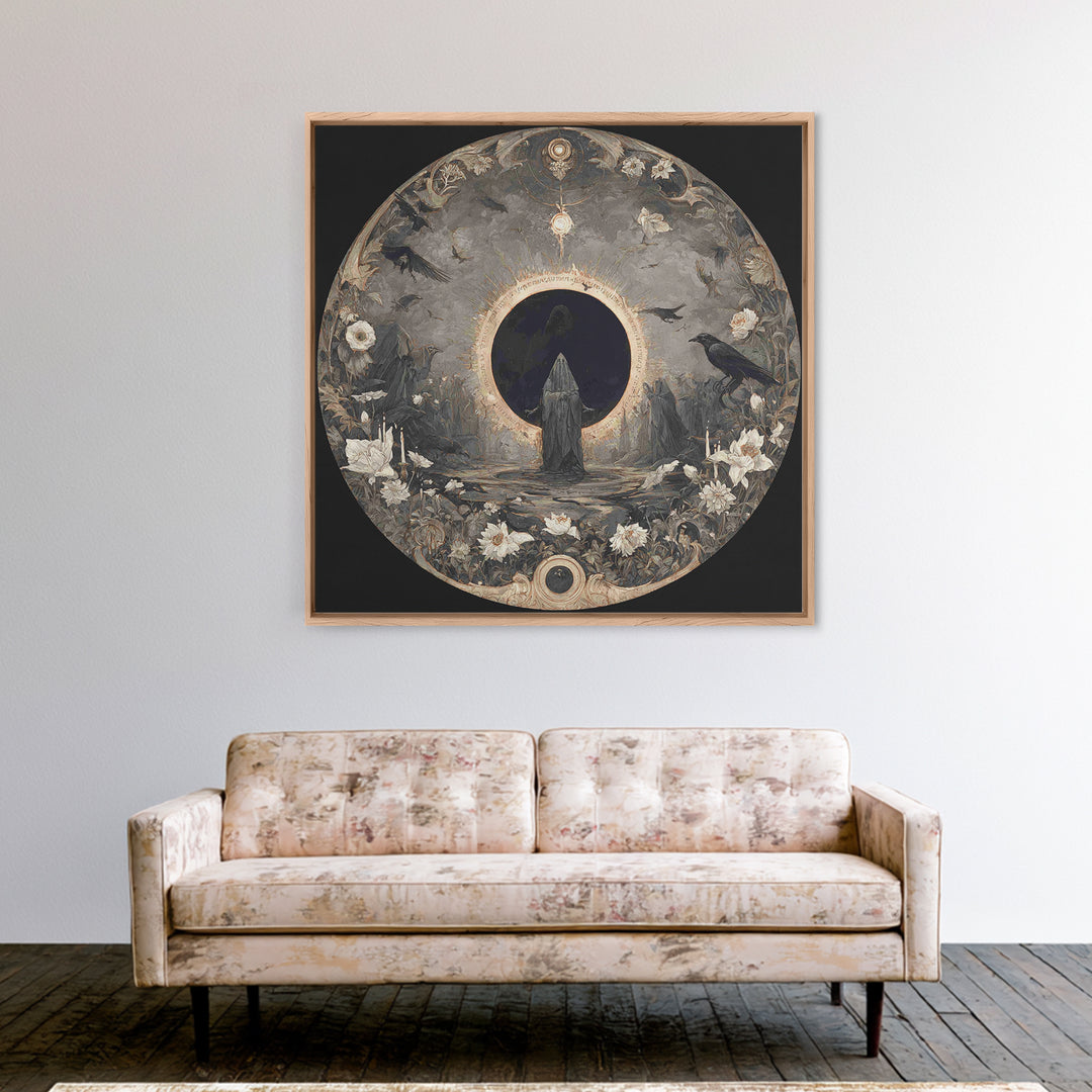 The Eclipse Summoning, Symbolist Dream Art, Square Wall Art, Dark Halloween Decor, Canvas Print, Halloween Wall Art