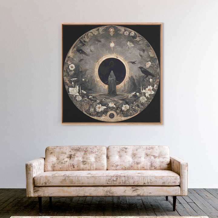 The Eclipse Summoning, Symbolist Dream Art, Square Wall Art, Dark Halloween Decor, Canvas Print, Halloween Wall Art