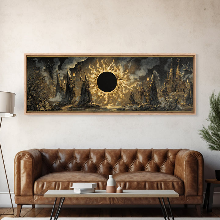The Eclipse Summoning, Expressionist Nightmare Art, Extra Wide Wall Art, Macabre Wall Art, Framed Canvas Print, Halloween Wall Art