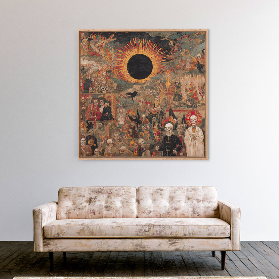 The Eclipse Summoning, Grotesque Carnival Art, Square Wall Art, Dark Halloween Decor, Framed Canvas Print, Halloween Wall Art
