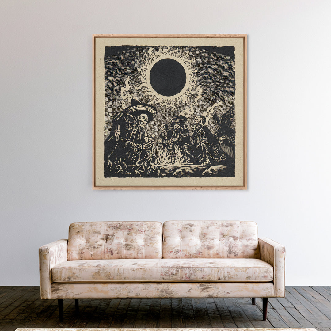The Eclipse Summoning, Macabre Folk Print Art, Square Wall Art, Dark Fantasy Wall Art, Framed Canvas Print, Halloween Wall Art