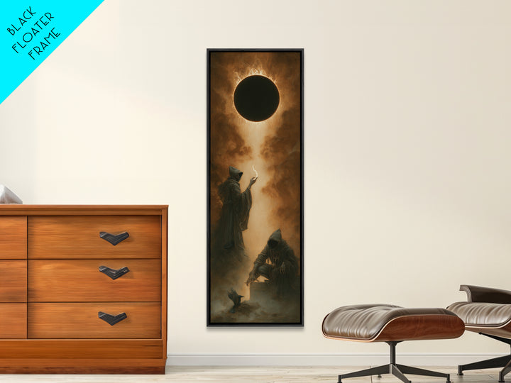 The Eclipse Summoning, Surreal Apocalyptic Art, Tall Narrow Wall Art, Dark Fantasy Wall Art, Canvas Print, Halloween Wall Art