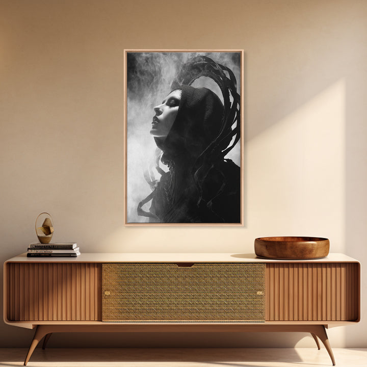 The Eclipse Summoning, Biomechanical Horror Art, Vertical Wall Art, Gothic Horror Wall Art, Canvas Print, Halloween Wall Art