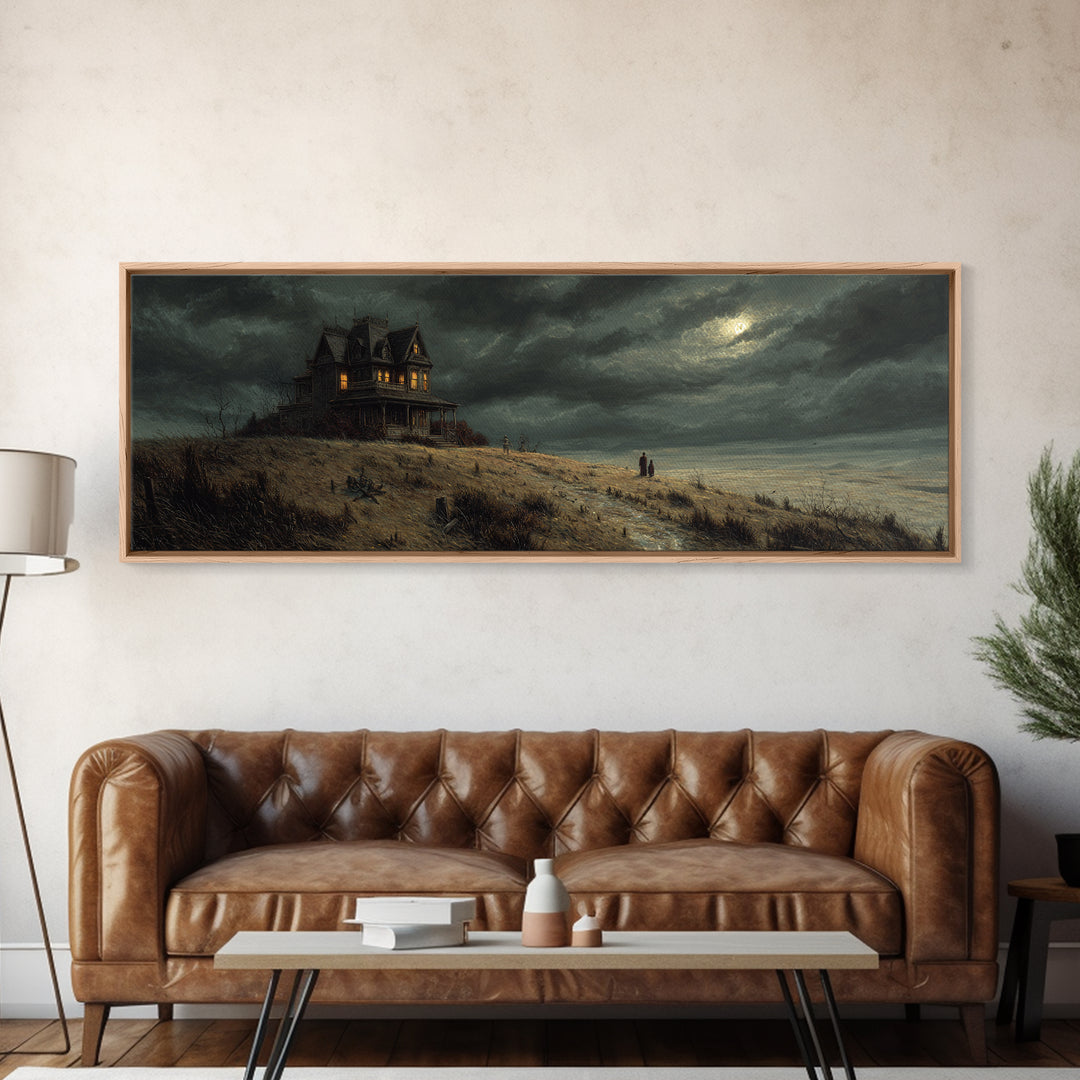 The Last House At The World'S Edge, Danse Macabre Art, Extra Wide Wall Art, Dark Halloween Decor, Canvas Print