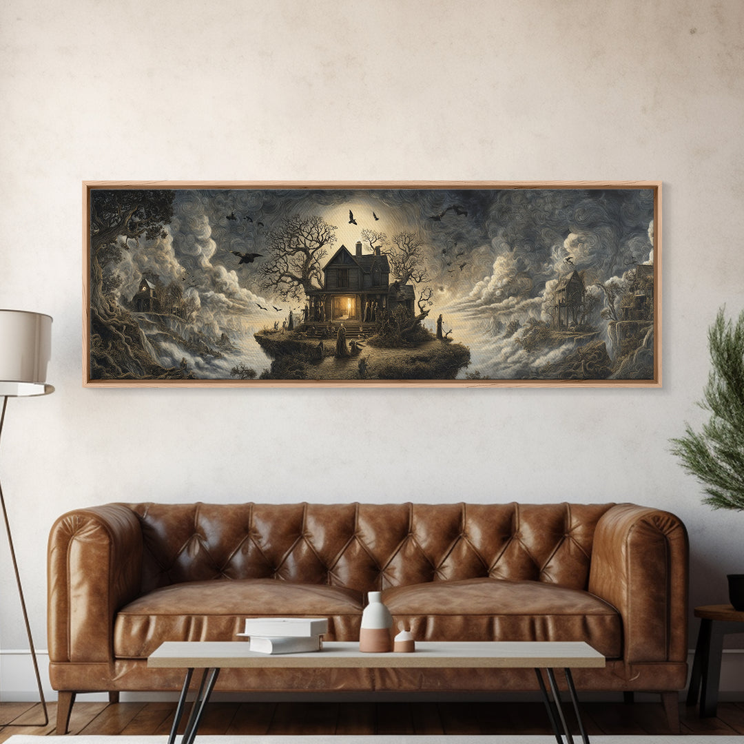 The Last House At The World'S Edge, Baroque Witchcraft Art, Extra Wide Wall Art, Dark Halloween Decor, Canvas Print, Halloween Wall Art