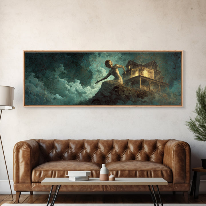 The Last House At The World'S Edge, Visionary Gothic Art, Extra Wide Wall Art, Macabre Wall Art, Canvas Print, Halloween Wall Art
