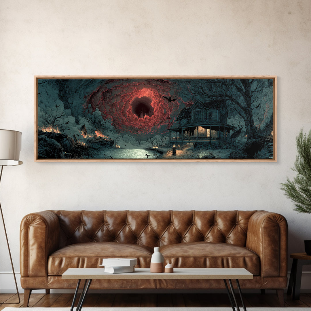 The Last House At The World'S Edge, Apocalyptic Romantic Art, Extra Wide Wall Art, Dark Fantasy Wall Art, Framed Canvas Print