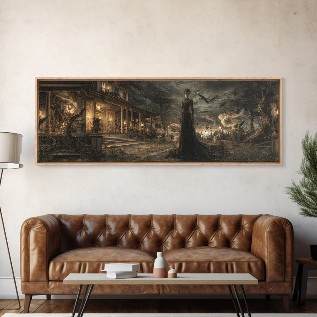 The Last House At The World'S Edge, Dark Symbolist Art, Extra Wide Wall Art, Dark Halloween Decor, Framed Canvas Print
