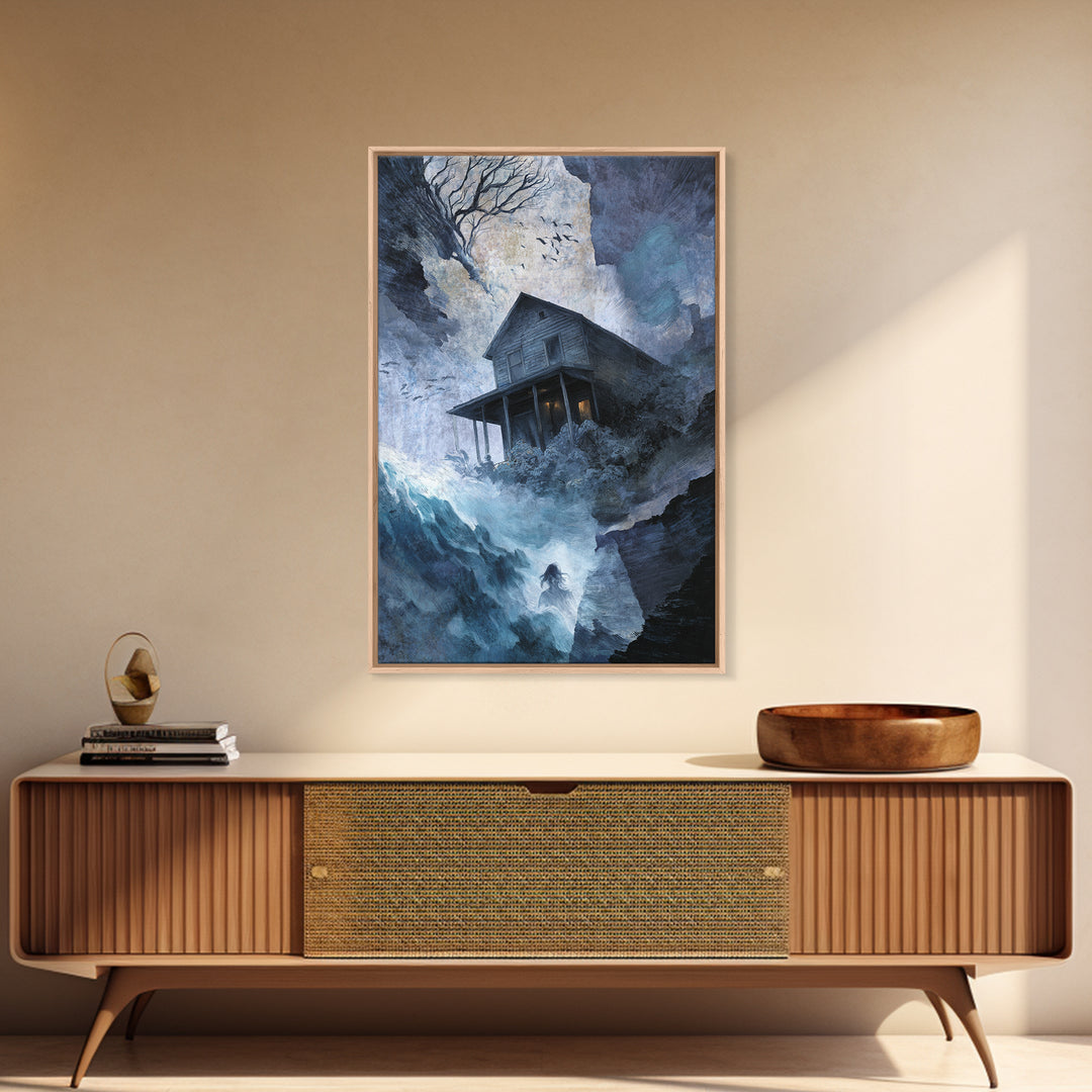 The Last House At The World'S Edge, Expressionist Gothic Art, Vertical Wall Art, Gothic Horror Wall Art, Framed Canvas Print