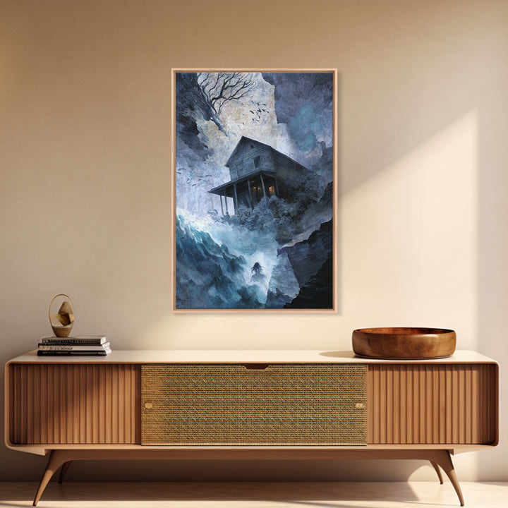 The Last House At The World'S Edge, Expressionist Gothic Art, Vertical Wall Art, Gothic Horror Wall Art, Framed Canvas Print